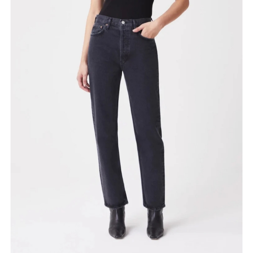 Agolde High-Rise Straight Jeans in Washed Black